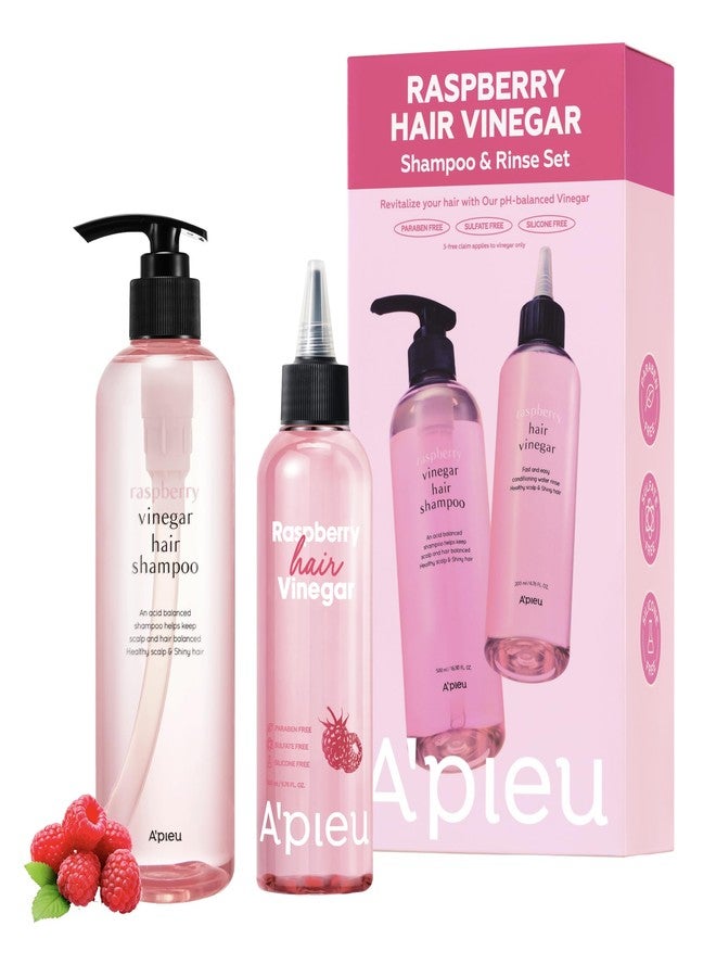 A'Pieu A’PIEU Raspberry Vinegar Shampoo & Hair Vinegar Rinse Conditioner Set – Scalp Clarifying, Buildup Removal, Refresing Finish, and pH-Balancing. Korean Hair Care (16.9 fl oz / 6.76 fl oz) - Image 1